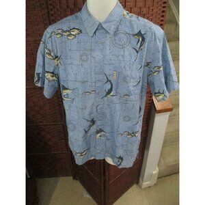 Mens Columbia All Over Print Shirt Fish Marlins Nautical Size Medium Button Up